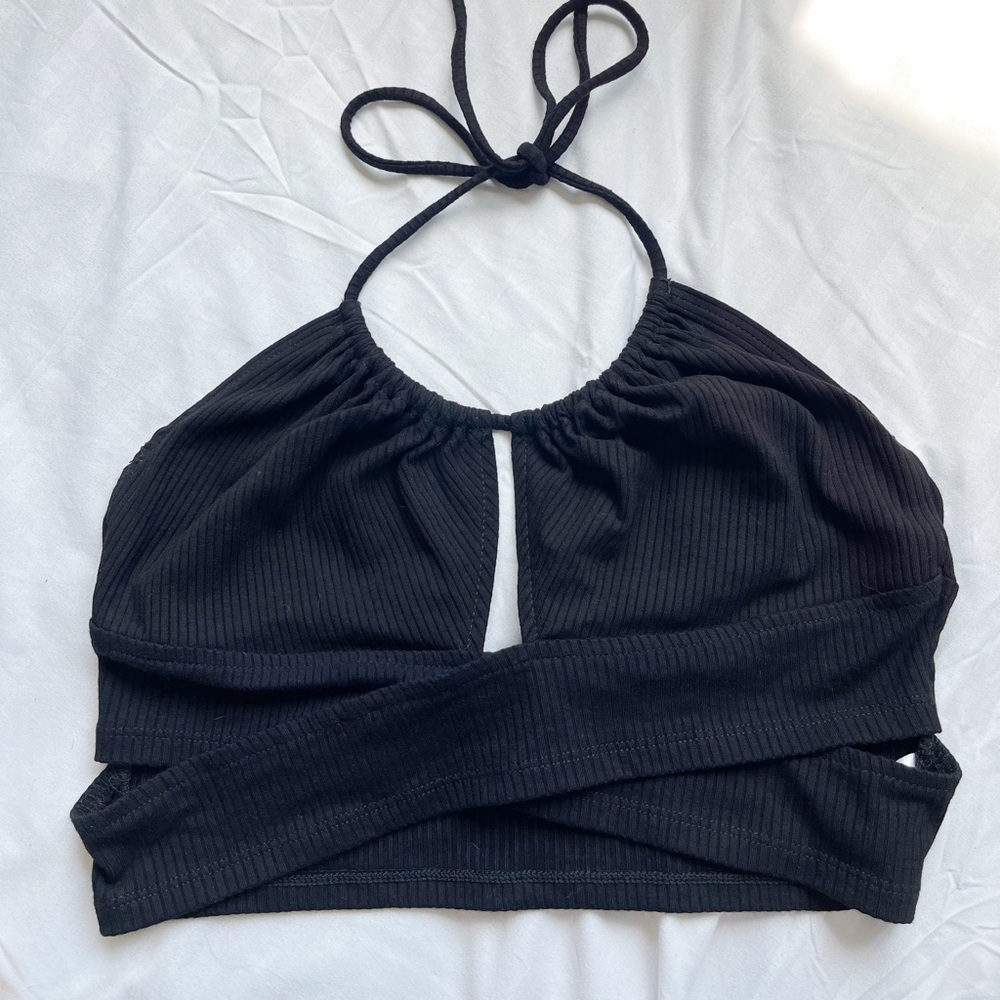 Black Crop Halter Top / Small
